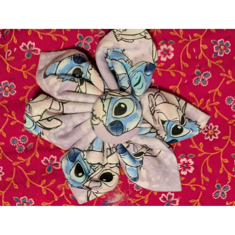 Handmade Disney Hair Clips Set of 4‎ Grogu Baby Yoda & Stitch Fabric Flowers